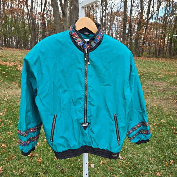 Vintage Eighties Ladies Fera Ski Jacket Teal Embroidered Trim Hong Kong size 12 - Picture 4 of 16